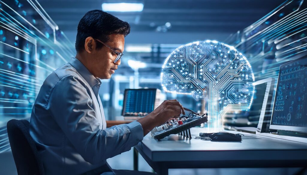 AI: A Catalyst for Human Progress 2 Firefly Artificial intelligence and the realisation of innovation in the industry a man works with
